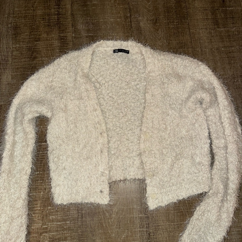 Zara Cream Fuzzy Cardigan